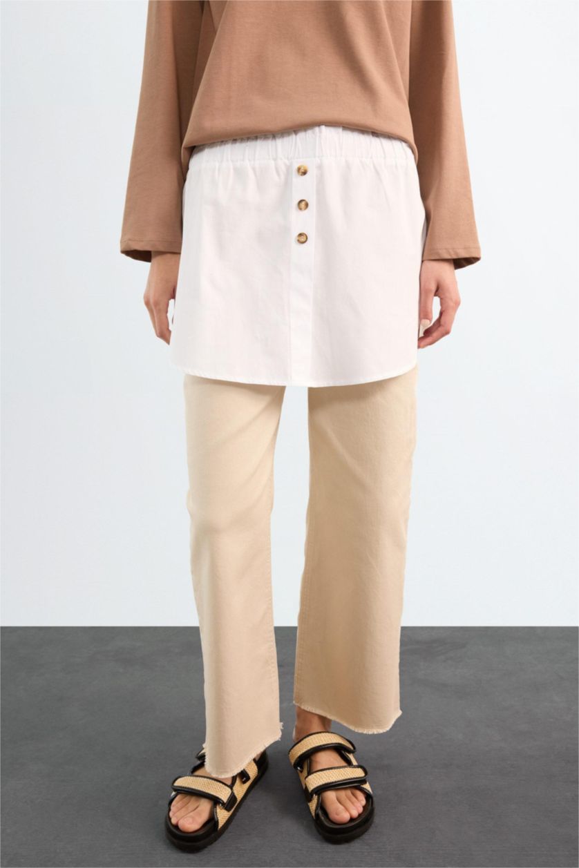 نساء أبيض تنورة بوبلين قصة مريحة