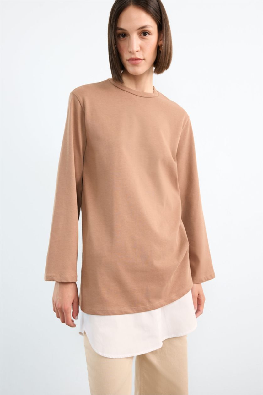 نساء أبيض تنورة بوبلين قصة مريحة