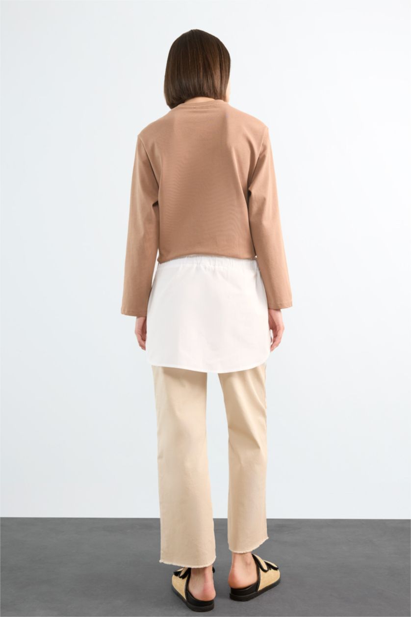 نساء أبيض تنورة بوبلين قصة مريحة