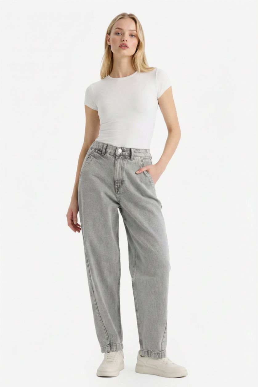 WOMAN Grey Carrot Fit High Waist Jeans