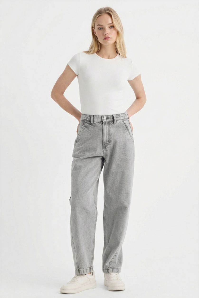 WOMAN Grey Carrot Fit High Waist Jeans