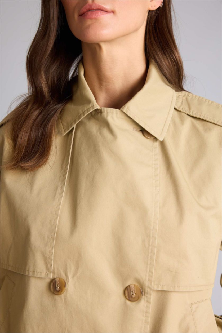 Kadın Bej Relax Fıt Ceket Yaka Trençkot