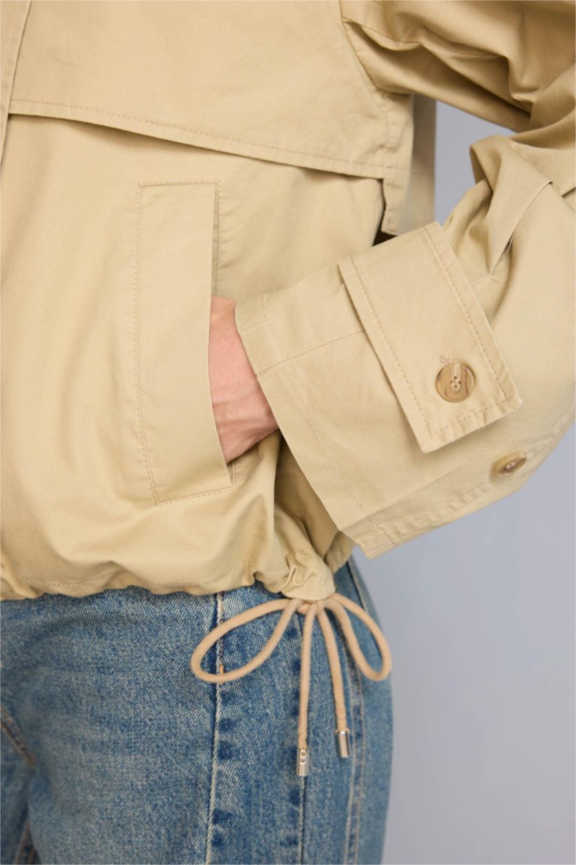 Kadın Bej Relax Fıt Ceket Yaka Trençkot