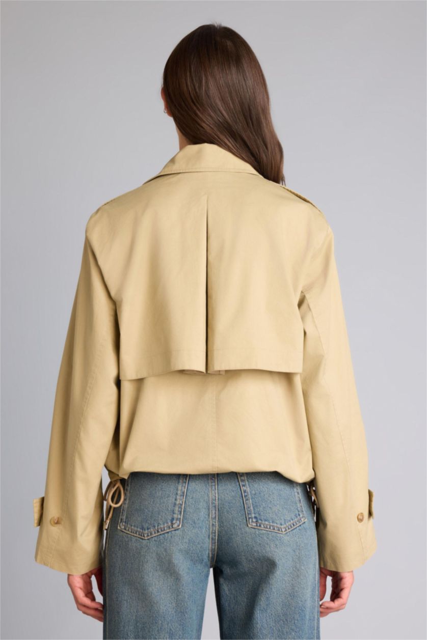 Kadın Bej Relax Fıt Ceket Yaka Trençkot