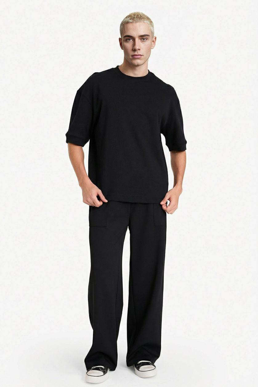 رجال أسود بنطرون وايد ليج برجل واسع