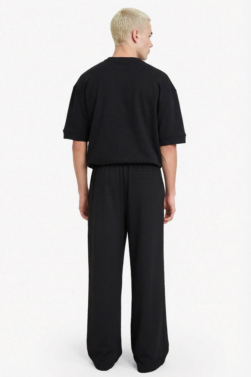 رجال أسود بنطرون وايد ليج برجل واسع