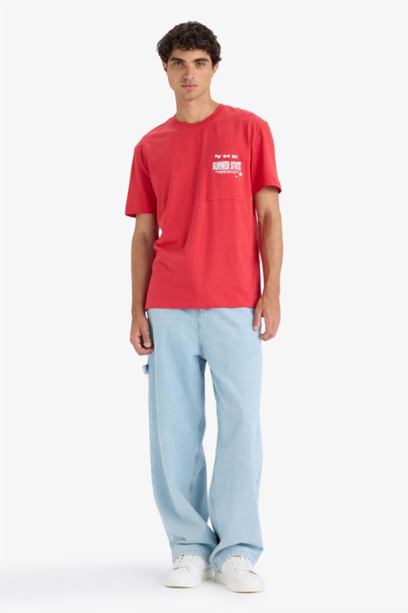 Erkek Mercan Regular Fıt Bisiklet Yaka Baskılı Kısa Kollu Tişört