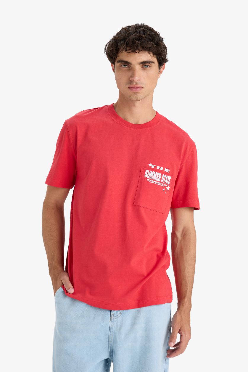 Erkek Mercan Regular Fıt Bisiklet Yaka Baskılı Kısa Kollu Tişört