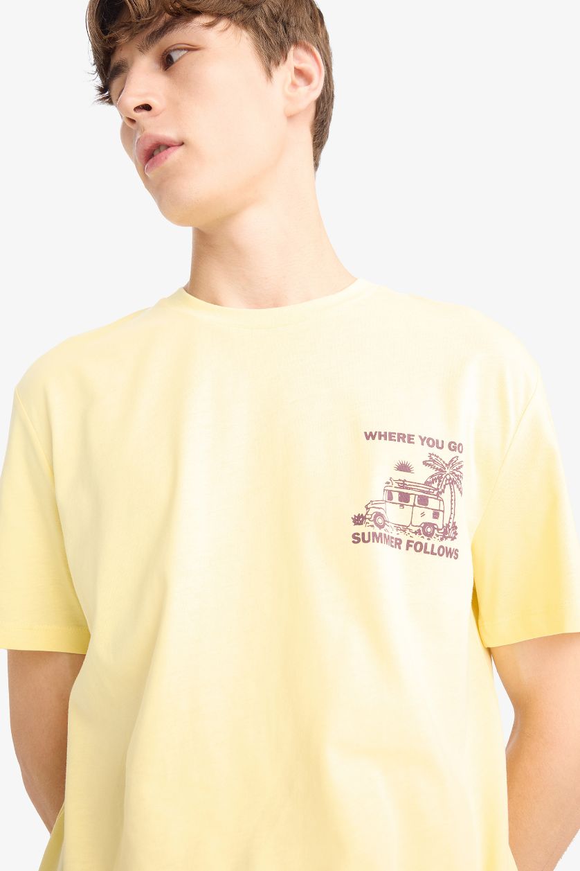 Man Yellow Regular Fit Crew Neck Printed Short Sleeve T-Shirt