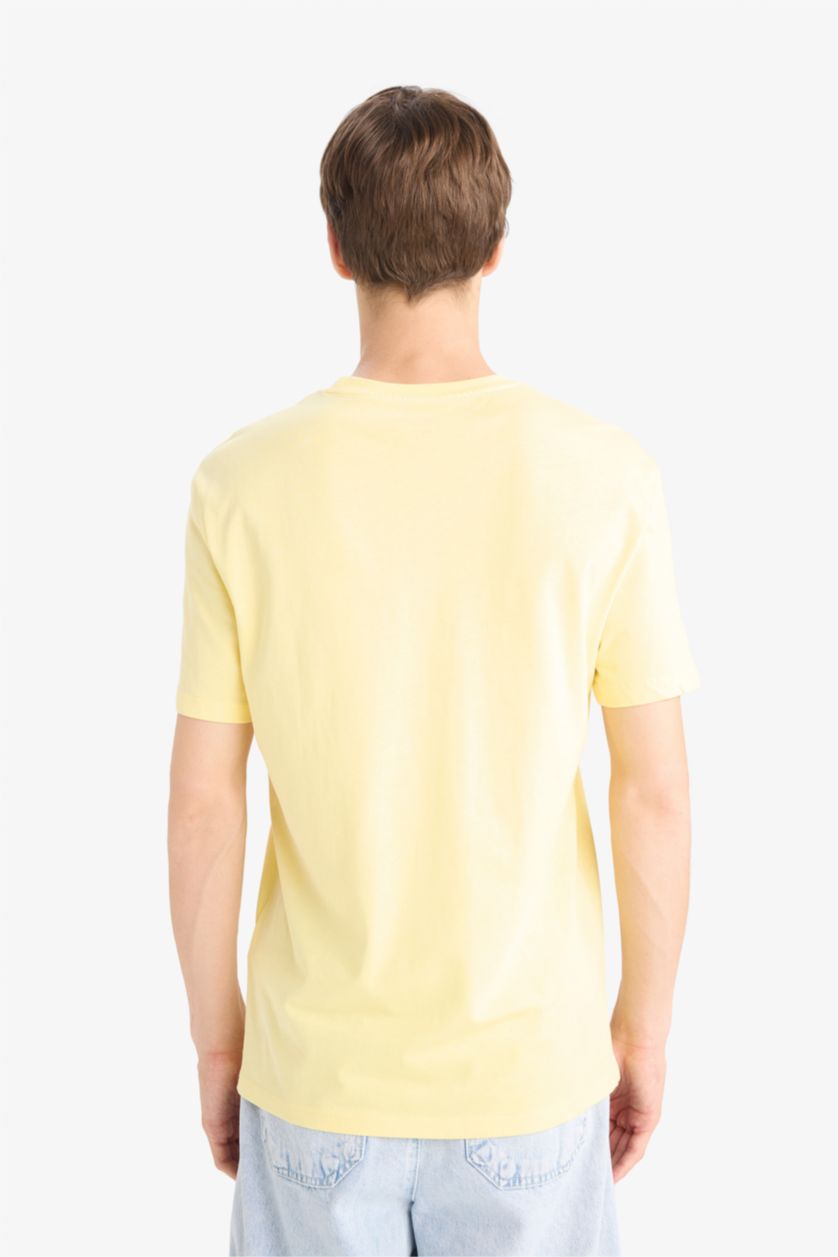 Man Yellow Regular Fit Crew Neck Printed Short Sleeve T-Shirt