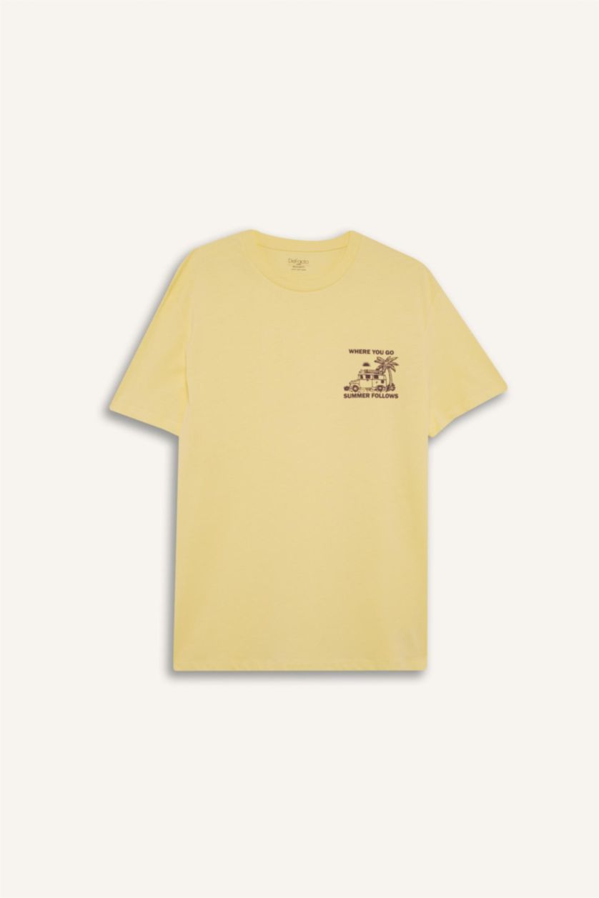 Man Yellow Regular Fit Crew Neck Printed Short Sleeve T-Shirt