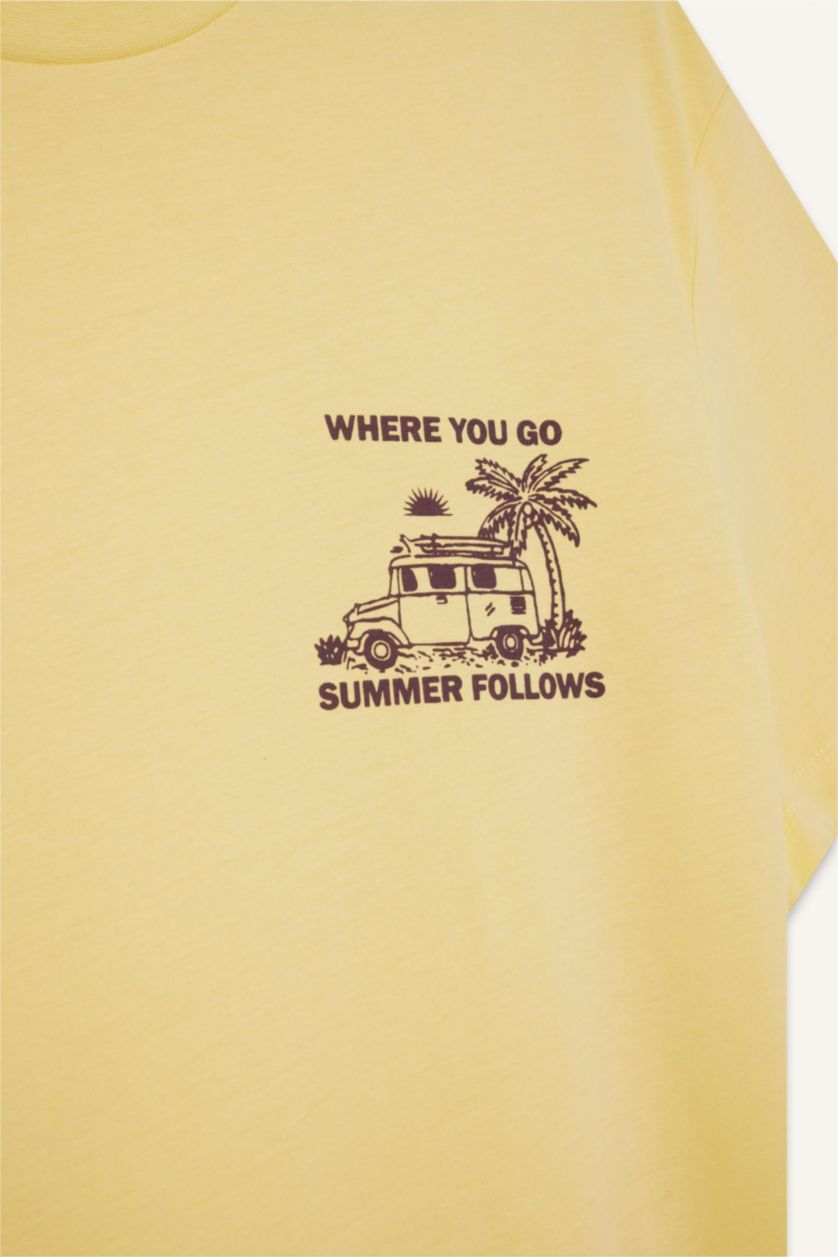 Man Yellow Regular Fit Crew Neck Printed Short Sleeve T-Shirt