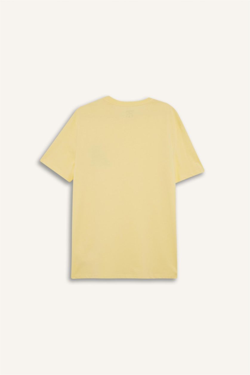 Man Yellow Regular Fit Crew Neck Printed Short Sleeve T-Shirt