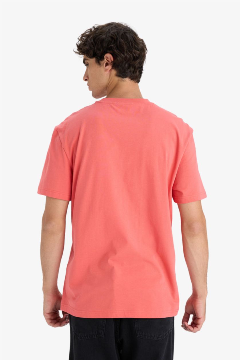 Erkek Mercan %100 Pamuk Regular Fit Bisiklet Yaka Baskılı Kısa Kollu Tişört