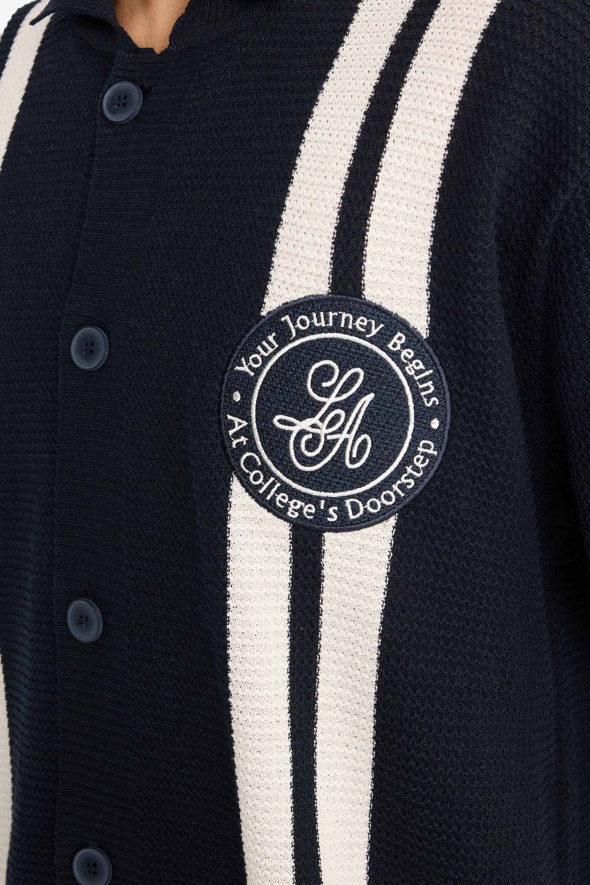 Erkek Lacivert Relax Fit Polo Yaka Kısa kollu Düğmeli Tişört