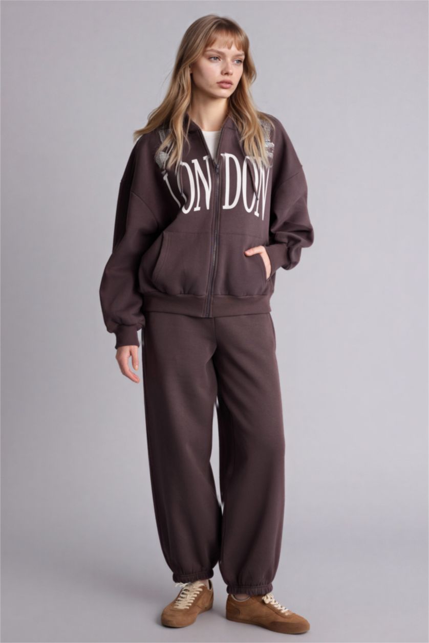 Kadın Kahve Beli Bağcıklı Kalın Jogger Eşofman Altı