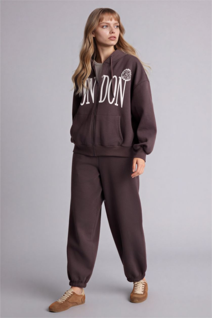 Kadın Kahve Beli Bağcıklı Kalın Jogger Eşofman Altı