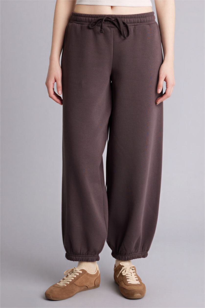 Kadın Kahve Beli Bağcıklı Kalın Jogger Eşofman Altı