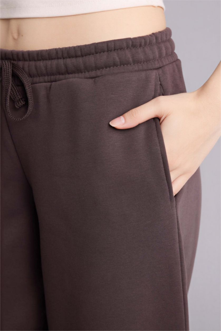 Kadın Kahve Beli Bağcıklı Kalın Jogger Eşofman Altı