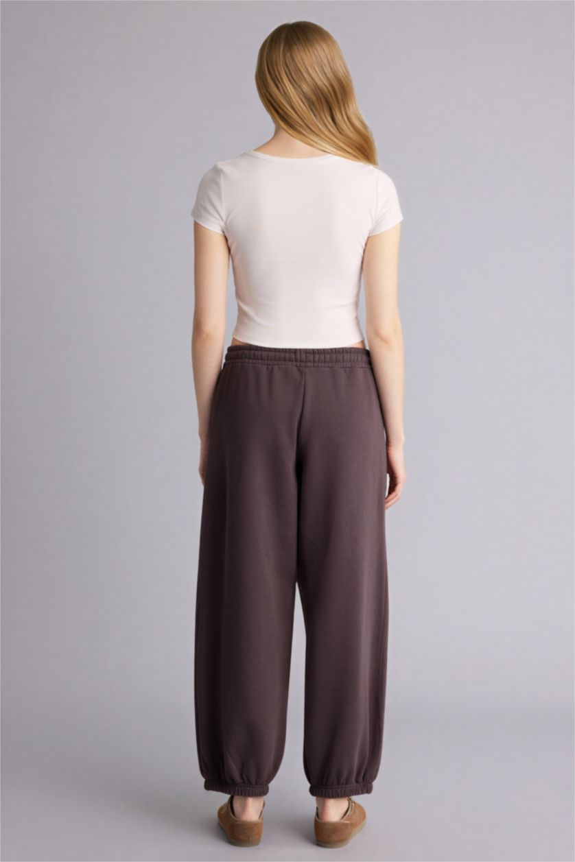 Kadın Kahve Beli Bağcıklı Kalın Jogger Eşofman Altı