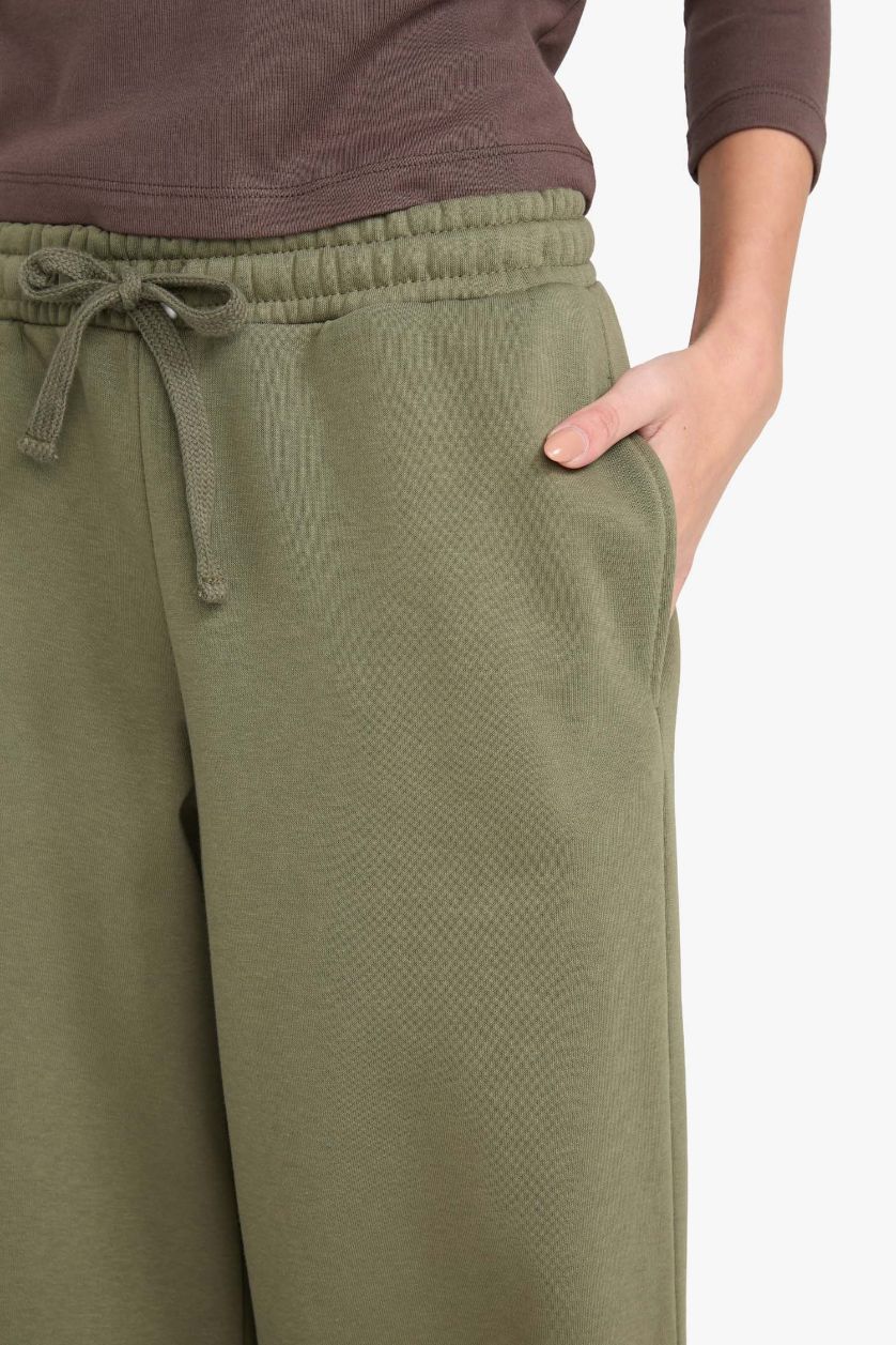 Kadın Haki Beli Bağcıklı Kalın Jogger Eşofman Altı