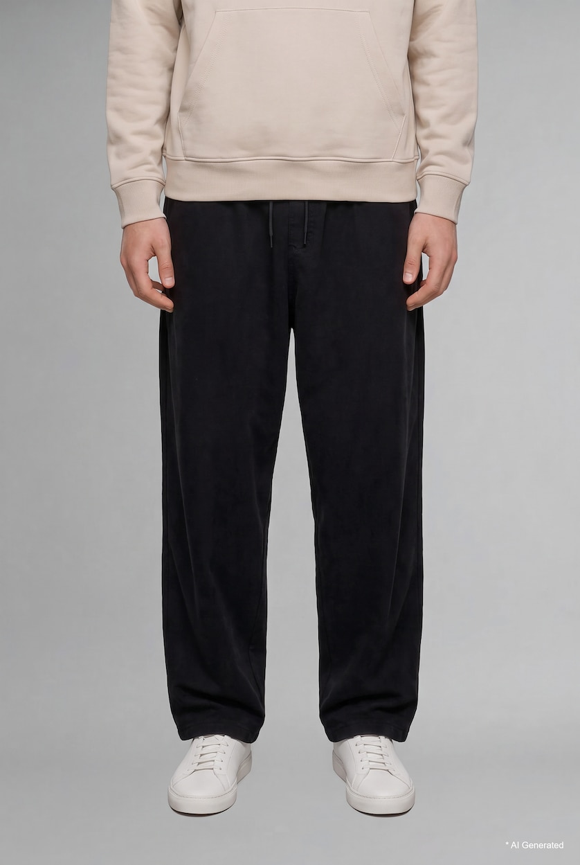 MESHKUJ Black Normal Waist Relax Fit Trousers