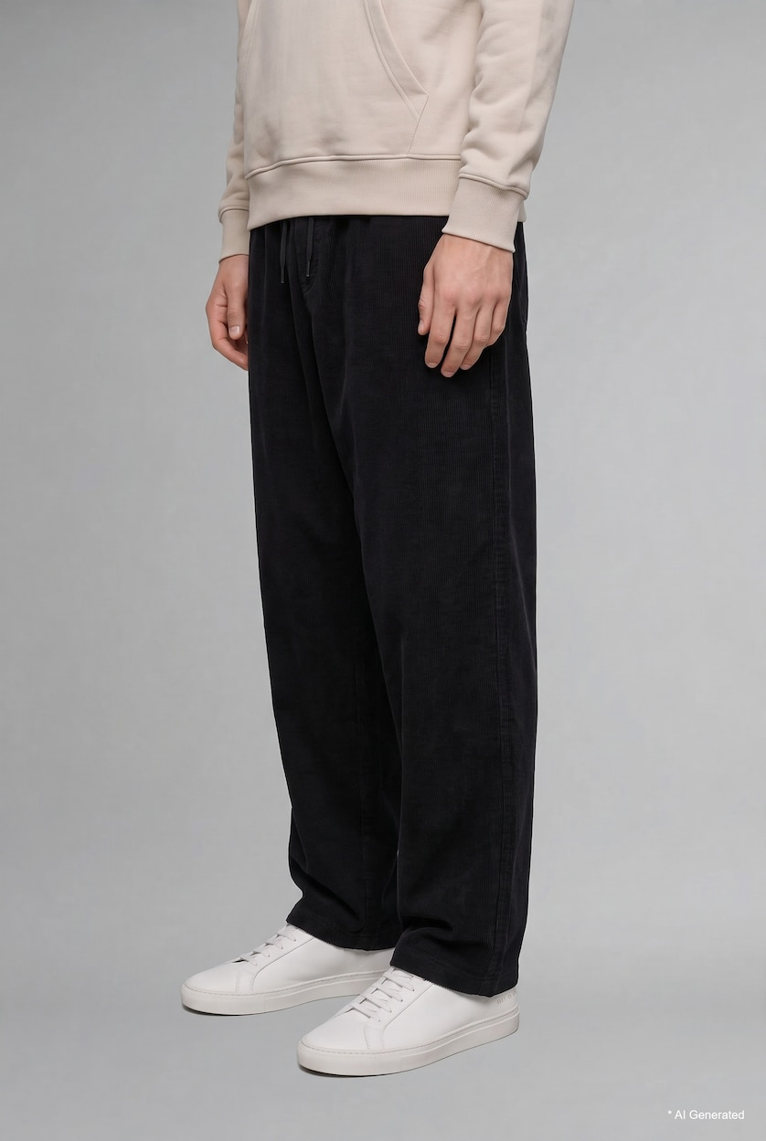 MESHKUJ Black Normal Waist Relax Fit Trousers