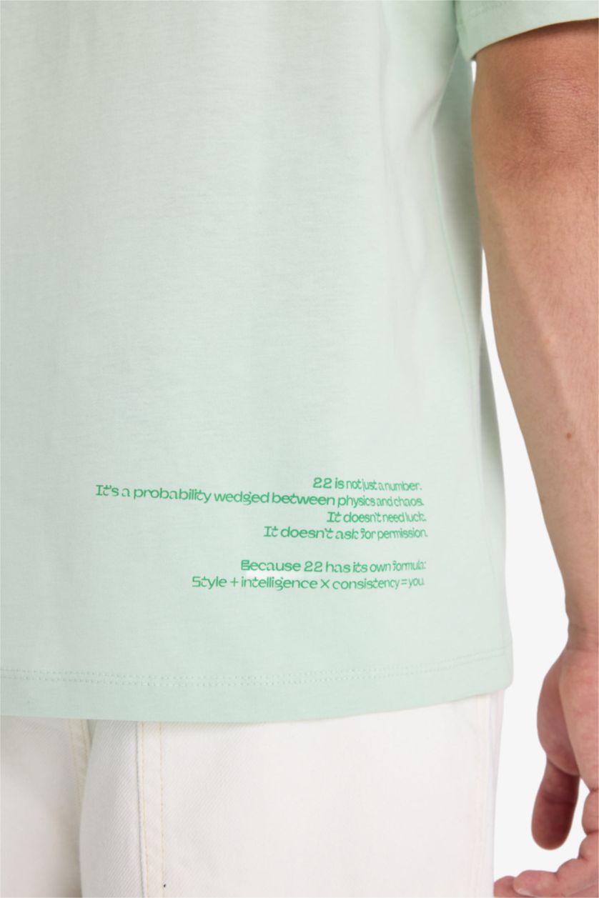 Erkek Mint Boxy Fıt Bisiklet Yaka Baskılı Kısa Kollu Tişört