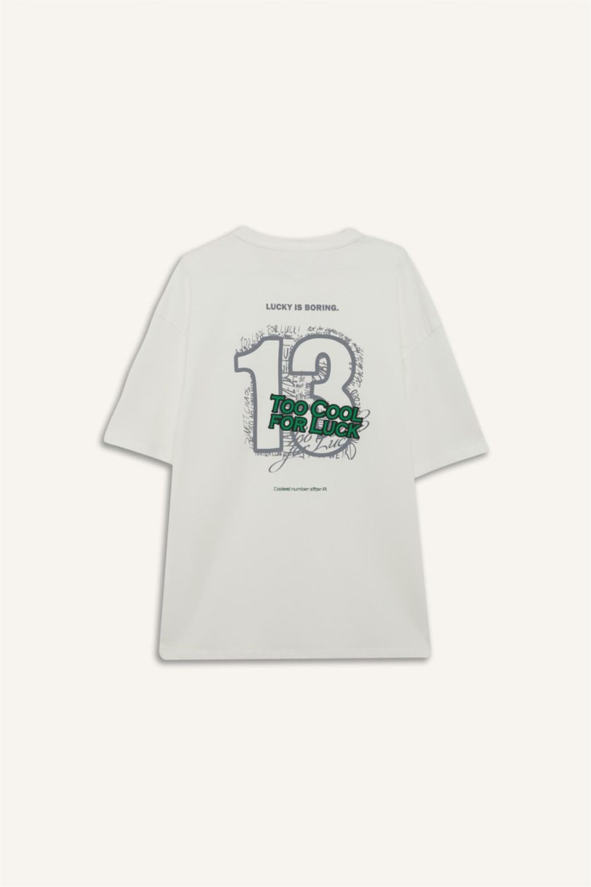 MAN White Boxy Fit Crew Neck Back Print Short Sleeve T-Shirt