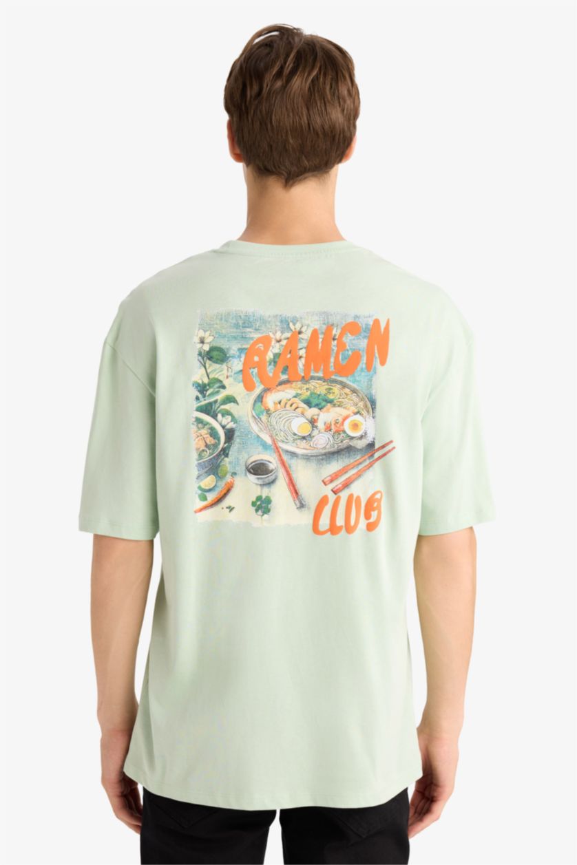 Erkek Mint Boxy Fit Bisiklet Yaka Sırt Baskılı Kısa Kollu Tişört