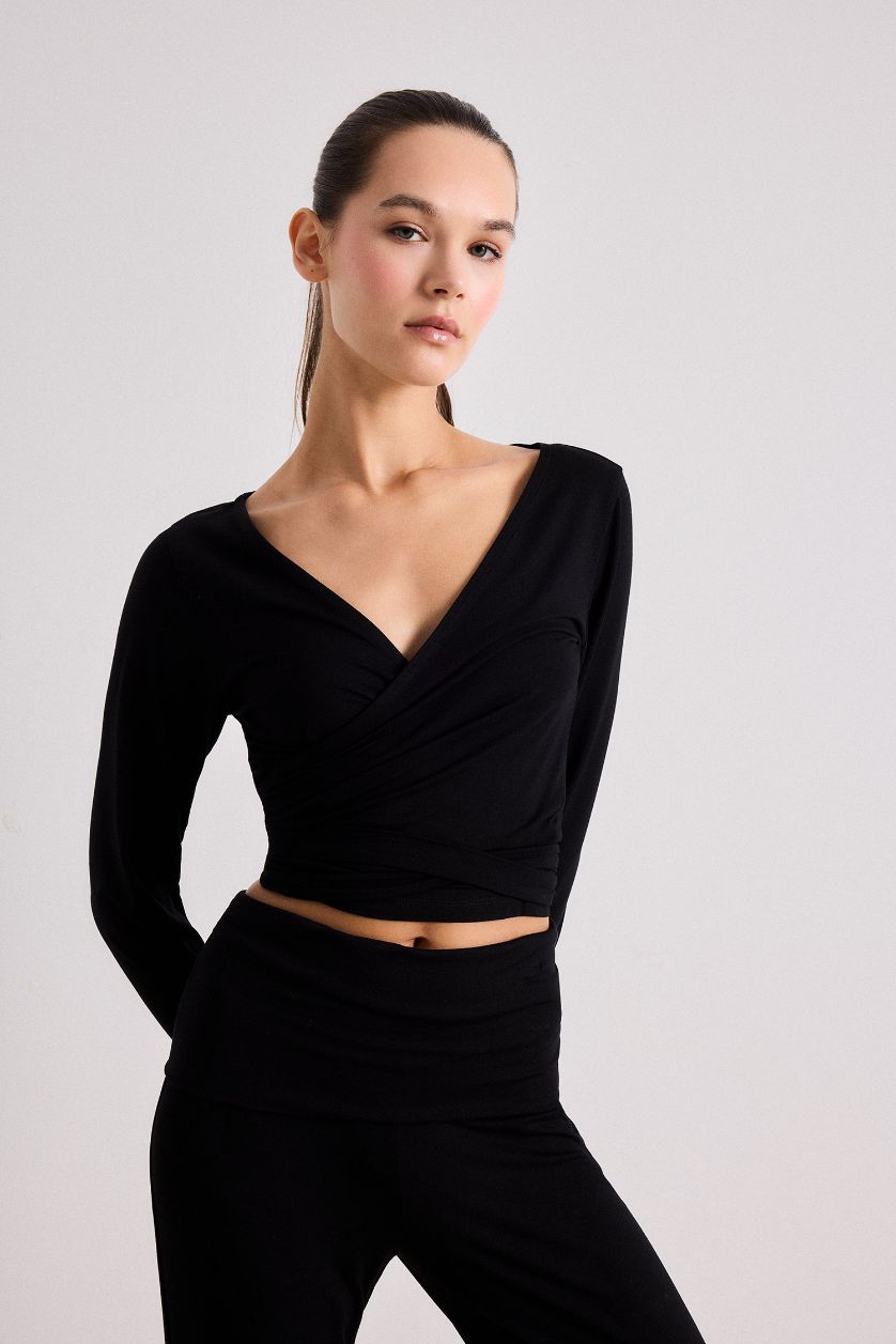 WOMAN Black Fall in Love Belted Long Sleeve T-Shirt