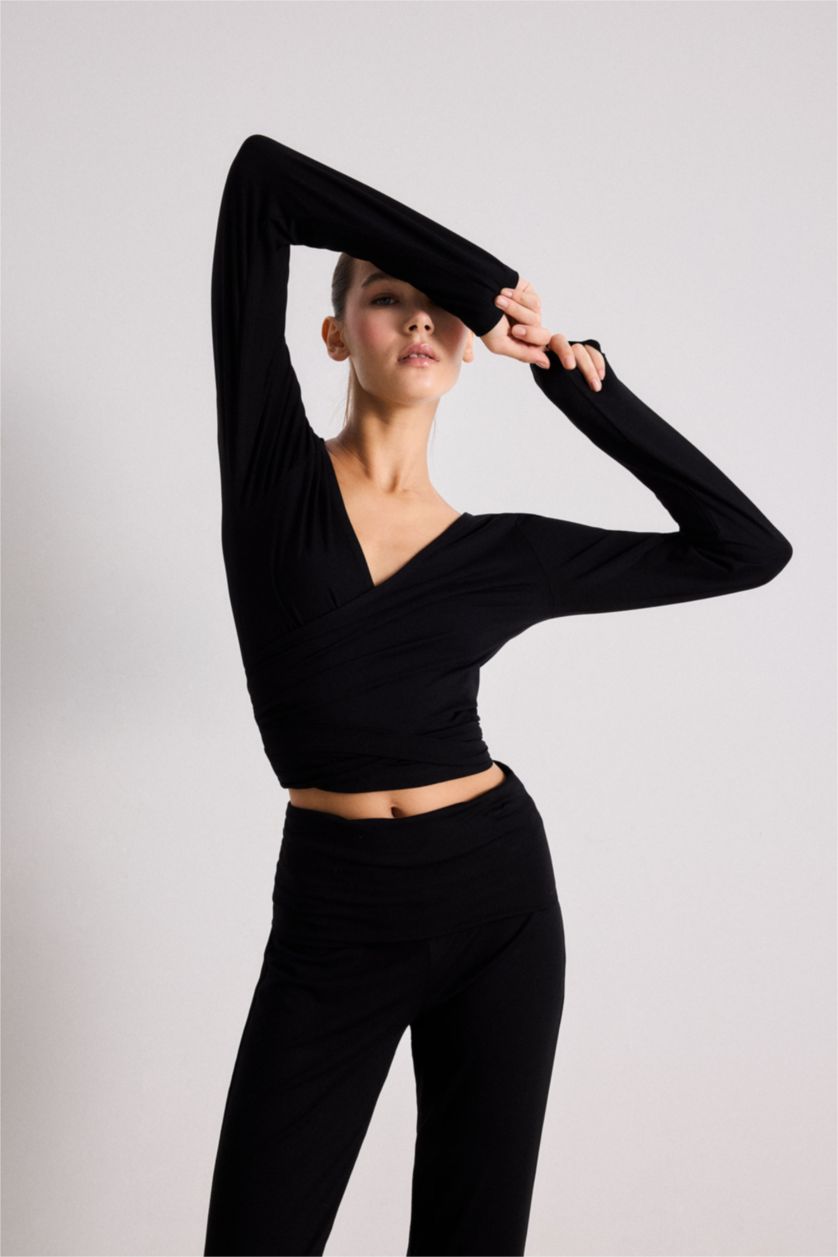 WOMAN Black Fall in Love Belted Long Sleeve T-Shirt