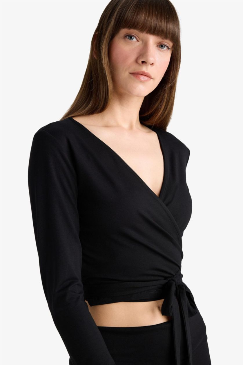 WOMAN Black Fall in Love Belted Long Sleeve T-Shirt