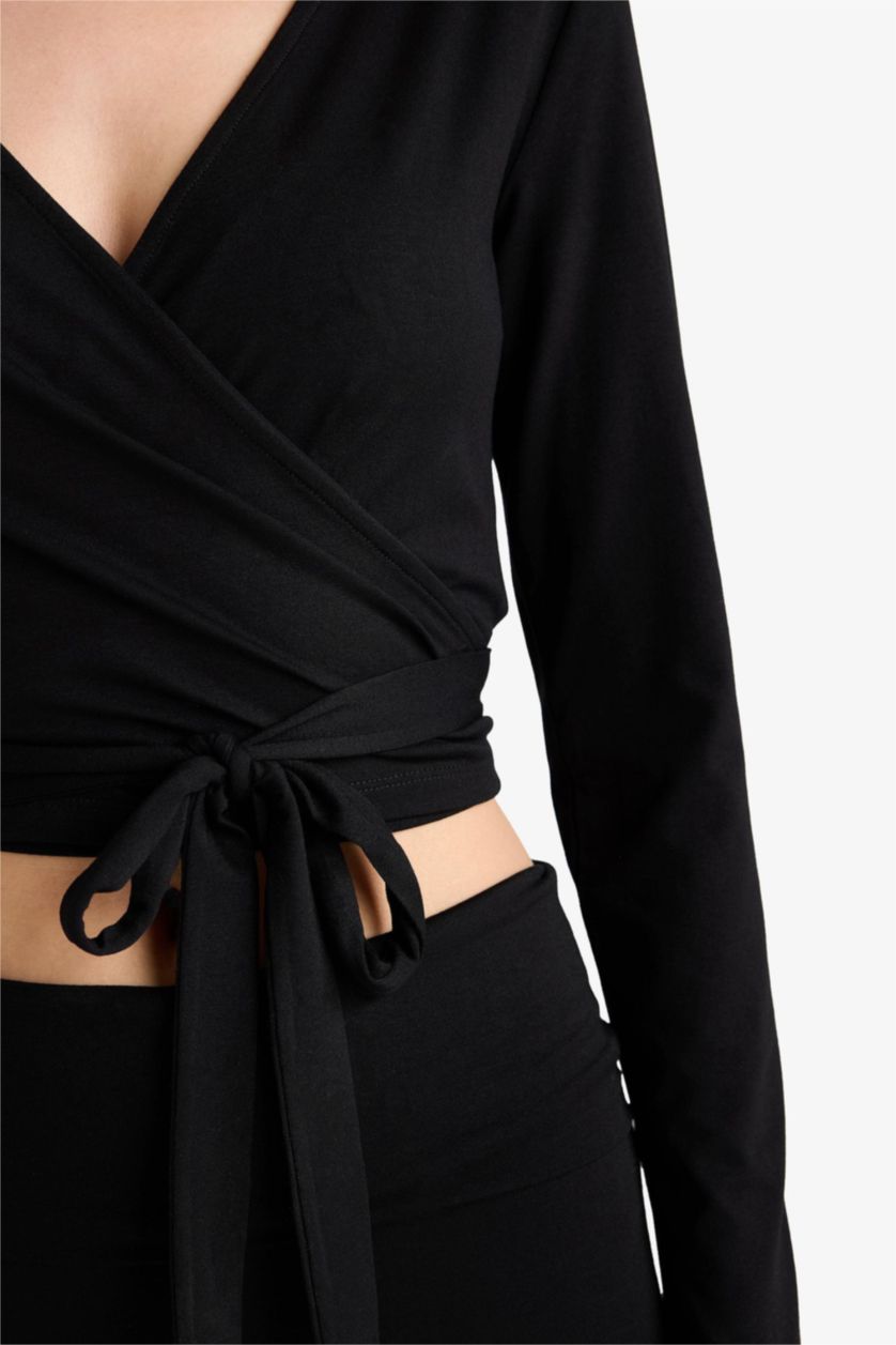 WOMAN Black Fall in Love Belted Long Sleeve T-Shirt