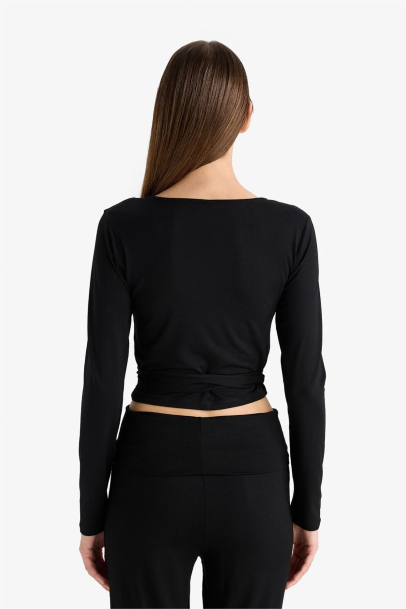 WOMAN Black Fall in Love Belted Long Sleeve T-Shirt