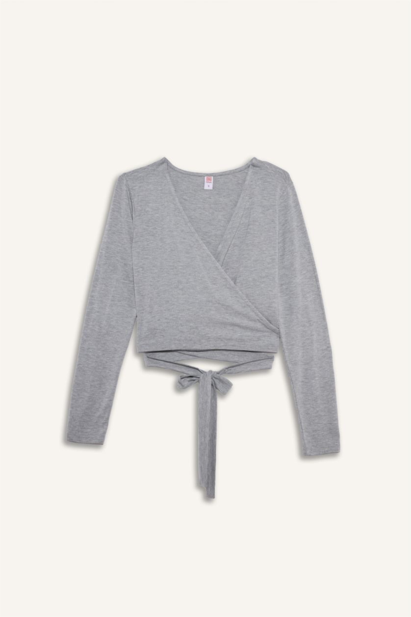 WOMAN Grey Melange Fall in Love Belted Long Sleeve T-Shirt