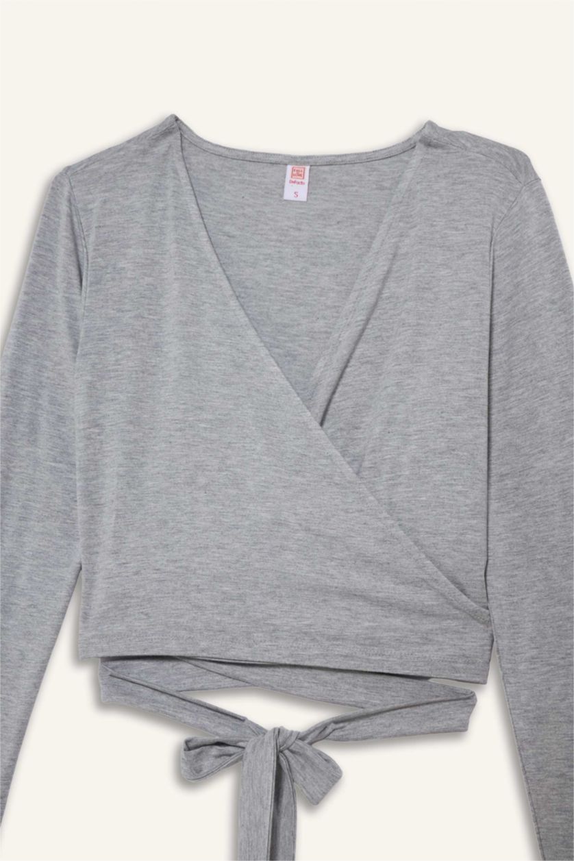 WOMAN Grey Melange Fall in Love Belted Long Sleeve T-Shirt