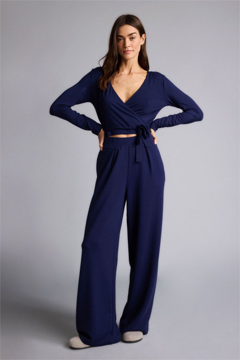 Kadın Lacivert Kuşaklı Uzun Kollu Tişört