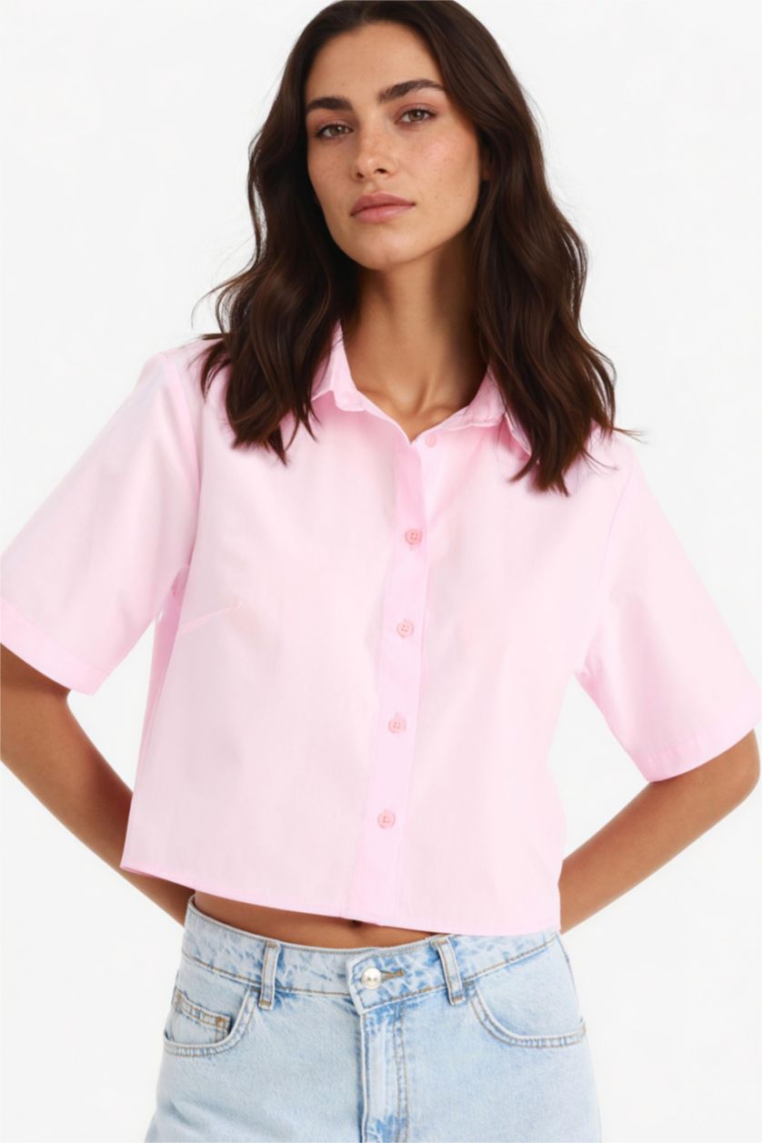 Kadın Açık Pembe Regular Fıt Poplin