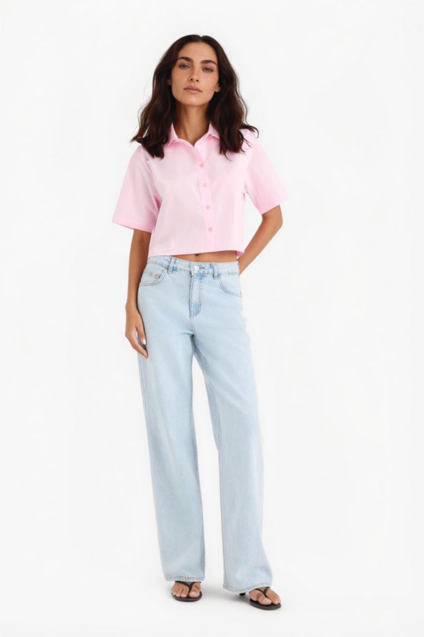 Kadın Açık Pembe Regular Fıt Poplin