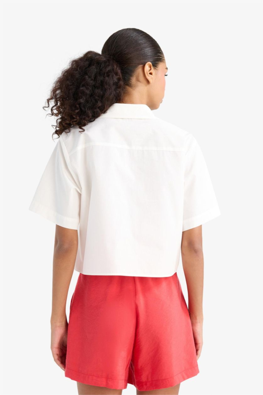 WOMAN White Regular Fit Shirt Collar Poplin Short Sleeve Shirt