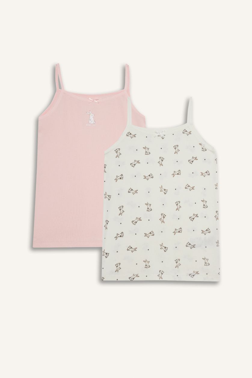 GIRLS & TEENS Light Pink Girl Rabbit Print 2 Piece Undershirt Tank Top