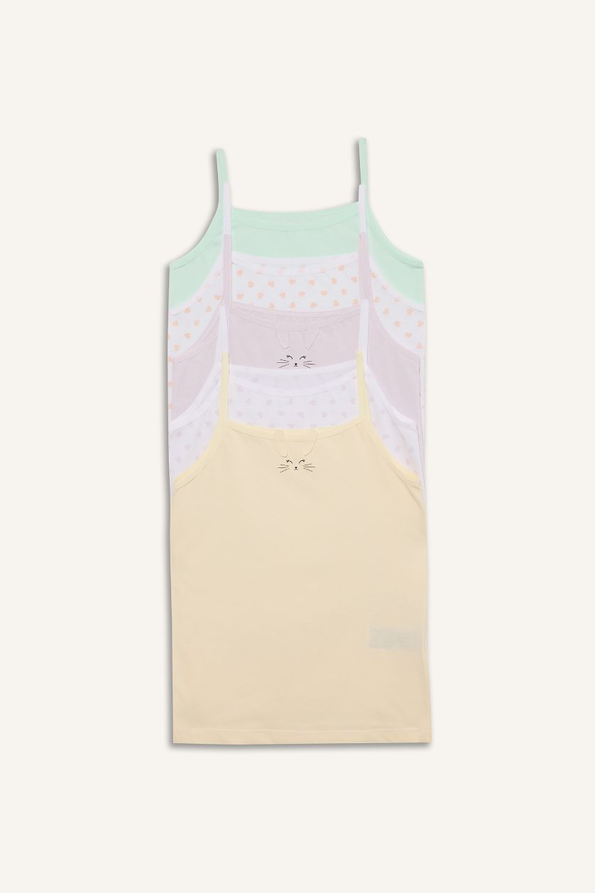 Kız Çocuk - Genç Kız Açık Sarı %100 Pamuklu Hayvan Desenli 5'li Atlet Kız Çocuk