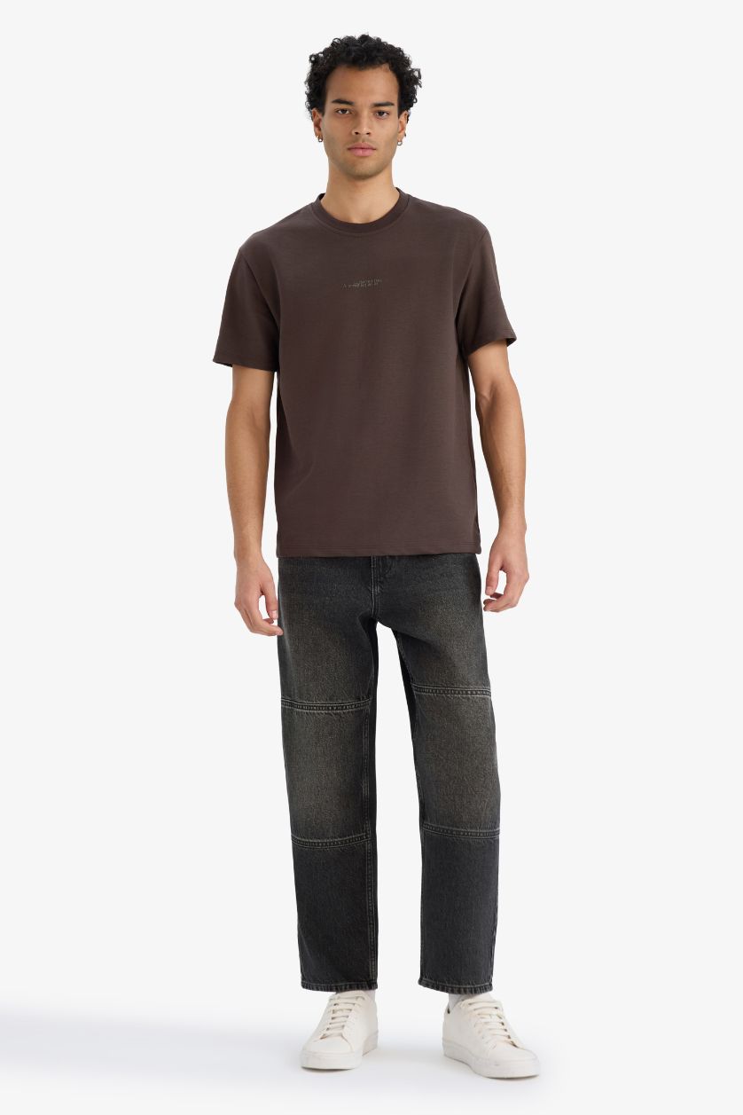 Erkek Kahve Nefes Alabilen Baskılı Tişört