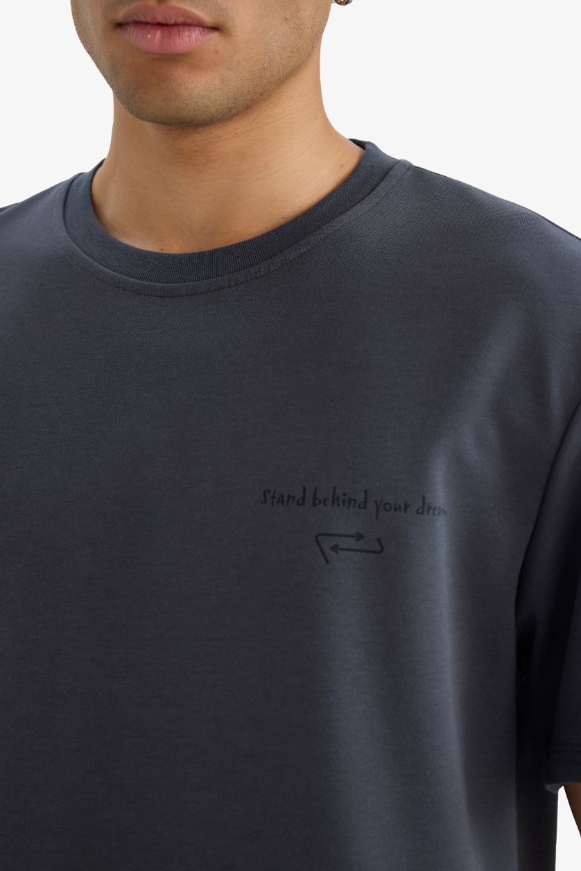 Erkek Antrasit Nefes Alabilen Baskılı Tişört