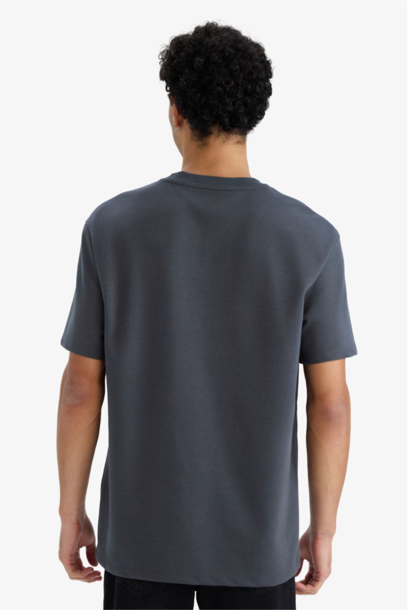 Erkek Antrasit Nefes Alabilen Baskılı Tişört