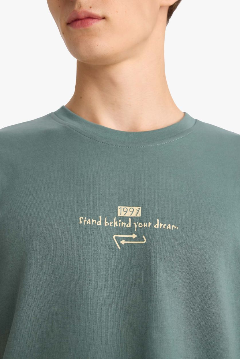 Man Green Boxy Fit Crew Neck Printed Short Sleeve T-Shirt