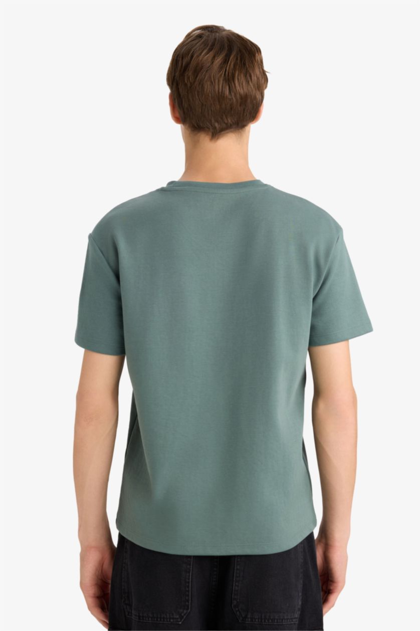 Man Green Boxy Fit Crew Neck Printed Short Sleeve T-Shirt