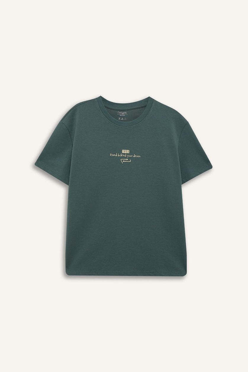 Man Green Boxy Fit Crew Neck Printed Short Sleeve T-Shirt