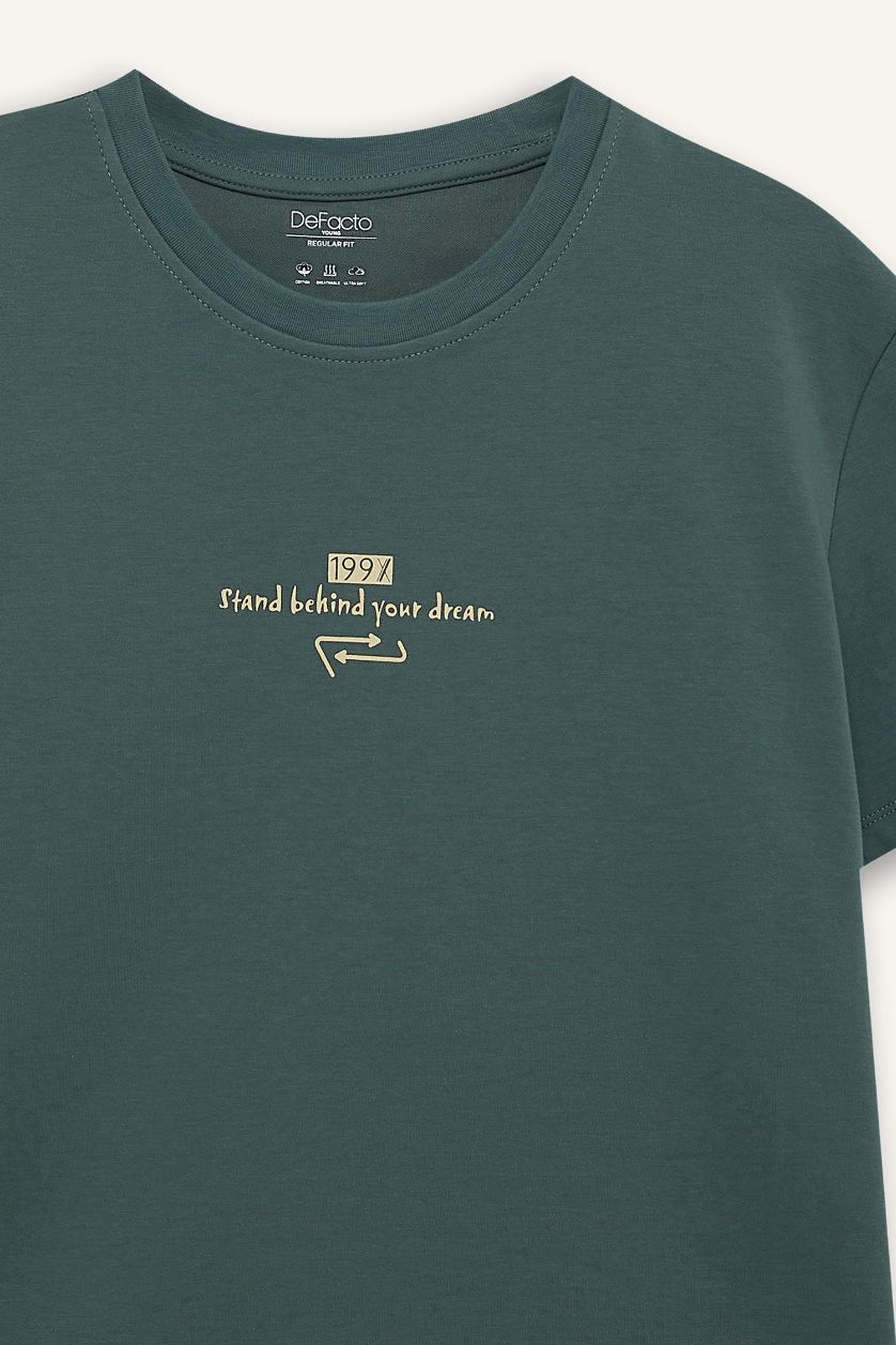 Man Green Boxy Fit Crew Neck Printed Short Sleeve T-Shirt